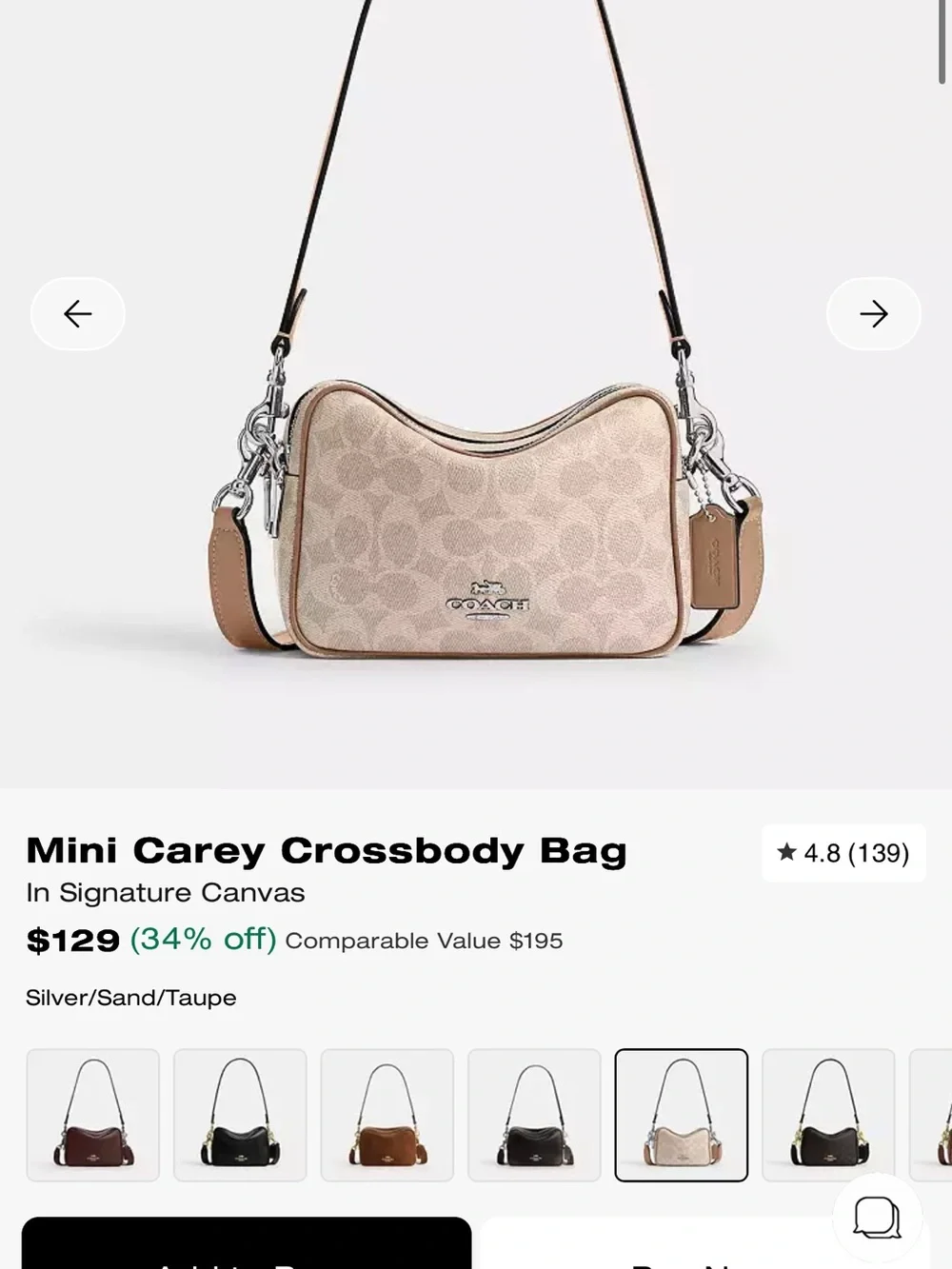 Coach Mini Carey Crossbody Bag in Light Taupe